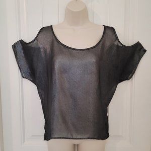 One Clothing Gunmetal Sheer Cold Shoulder Top Blouse Size M